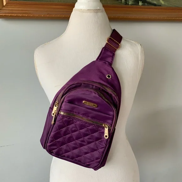 Diamond Quilted Purple Crossbody Sling Bag with Earbud Access - Picture 2 of 10